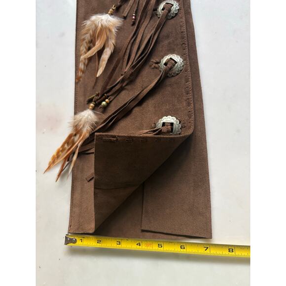 Vintage Ralph Lauren Suede Leather Fringe Pants Western Concho Lace Up Boho NWT - Picture 10 of 16